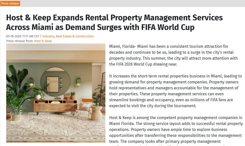 Host & Keep Expands Rental Property Management Services Across Miami as Demand Surges with FIFA World Cup